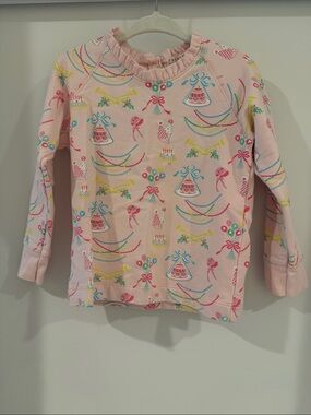 The Beaufort Bonnet Company Pink Party Print Ruffle Neck Top